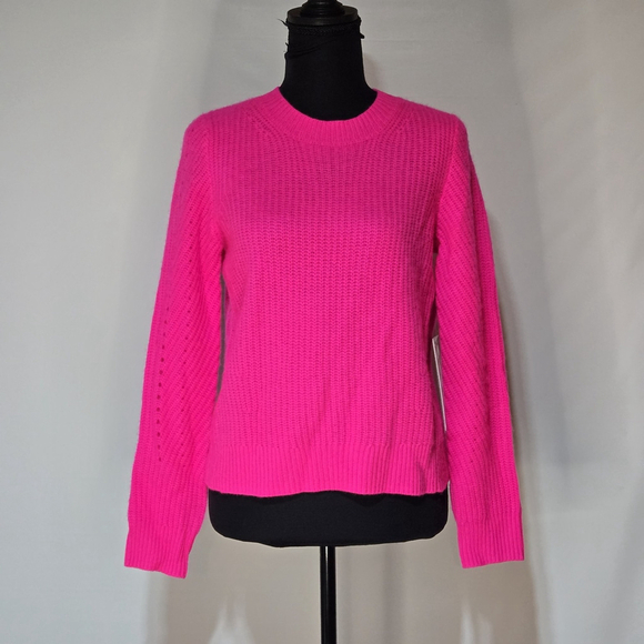 Aqua Bloomingdales 100% Cashmere Ribbed Crewneck Sweater Pink Knit XS NWT Bright - Picture 2 of 9
